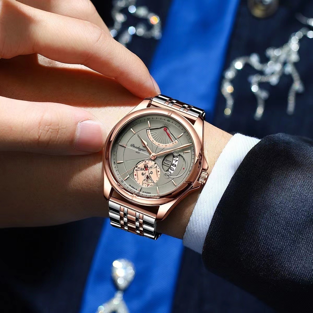 POEDAGAR Swiss Brand Waterproof Luminous Men's Watch with Calendar, Korean Style Trendy Design